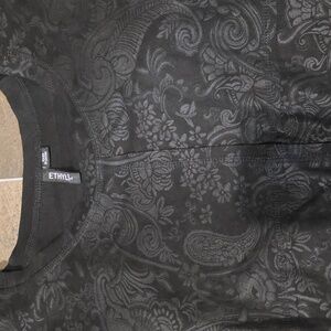 Ethyl black paisley print long sleeve faux leather midi dress L